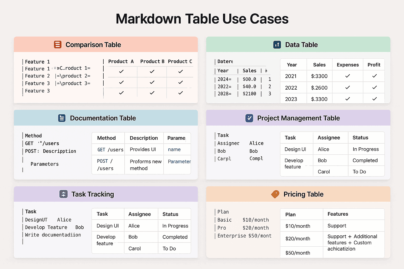 Markdown Table Application Cases